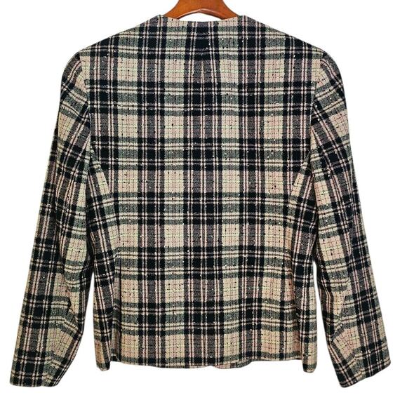 Pendleton Vintage Petite Pink & Navy Tweed Plaid Wool Academia Blazer Jacket - Picture 2 of 4